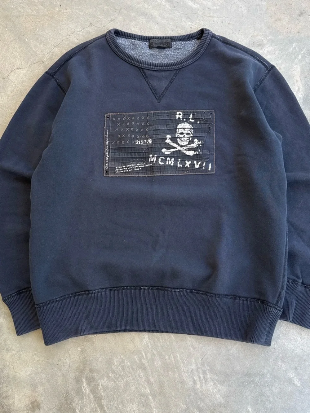 Polo Jeans Co Ralph Lauren 2000s Skull Flag Navy Crewneck Sweatshirt
